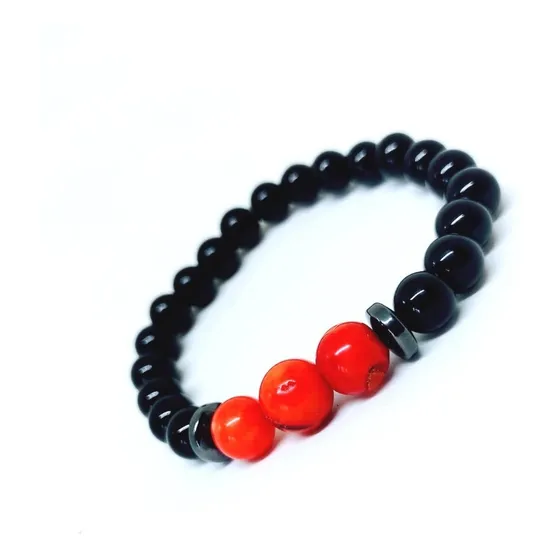 Pulsera De Turmalina Y Coral Piedra Natural Protección