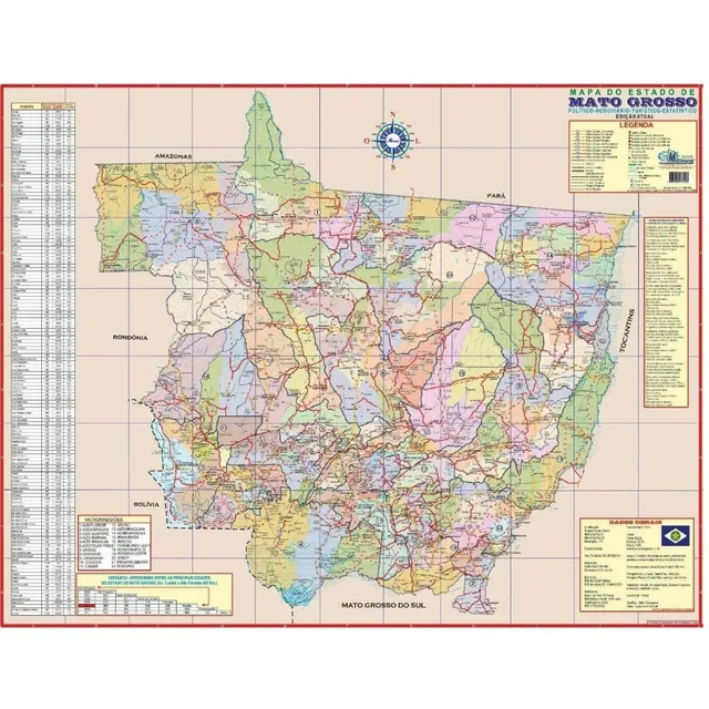 Mapa Estado Mato Grosso 120 Cm X 90 Cm
