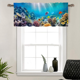 1 Panel Ocean Life Fish Window Valances, Cortinas De Ventana 1 Panel Ocean Life Fish Window Valances, Cortinas De Ventana
