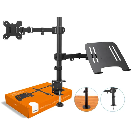 Suporte Duplo Articulado De Mesa Monitor E Notebook Mori