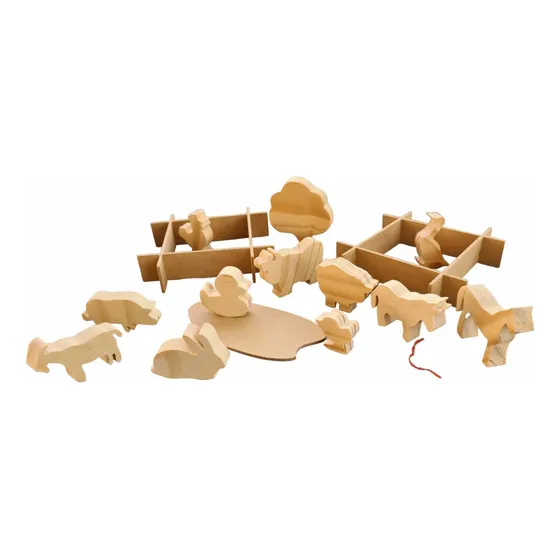 Animales De Granja De Madera Pino 15 Pz   Misjuguetes