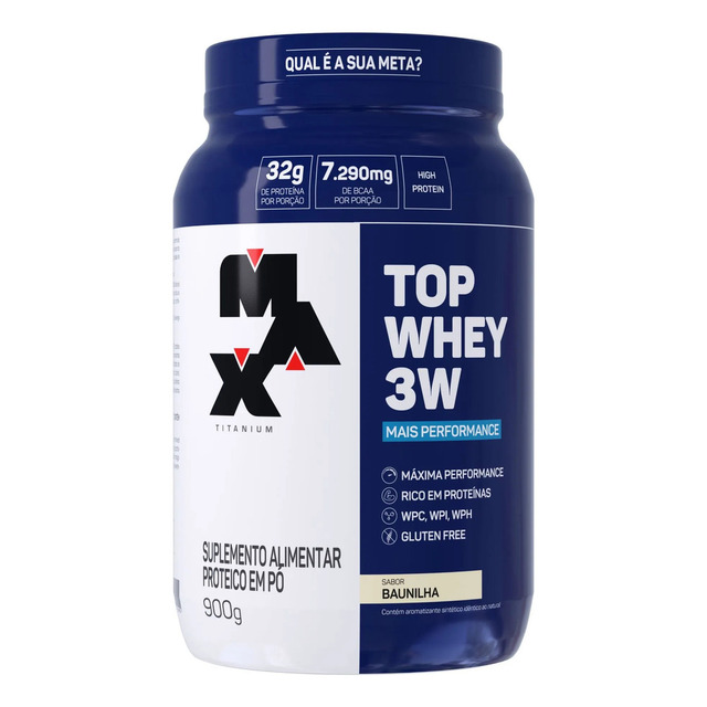 Top Whey 3w Mais Performance 900g Max Titanium Sabor Baunilha Top Whey 3w Mais Performance 900g Max Titanium Sabor Baunilha