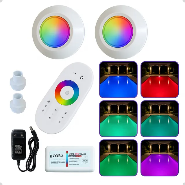 Kit Iluminação Piscina Rgb Controle Fonte 12v Nicho Fibra 
