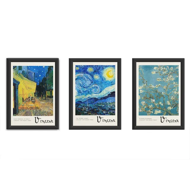 Kit 3 Quadros 18x24cm Vincent Van Gogh, Noite Estrelada, Art