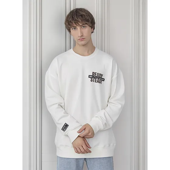 Buzo De Algodon Sin Capucha Estampado Cuello Oversize