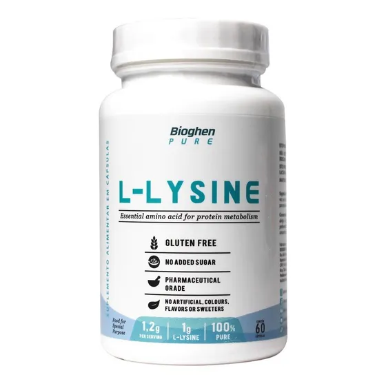 L Lisina 1000 Mg Bioghen Lysine Pura 60 Cápsulas Sabor Sem Sabor