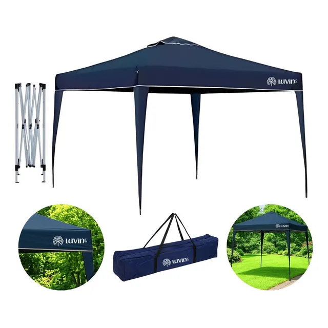 Tenda Gazebo Sanfonada Articulada Luvinco 3x3m Azul Impermeável Resistente Proteção Ao Ar Livre Camping Praia Eventos Montagem Prática Estrutura Resistente Durável