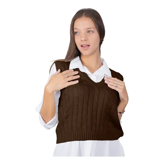 Chaleco Mujer Lana Tejido Escote V Varios Colores