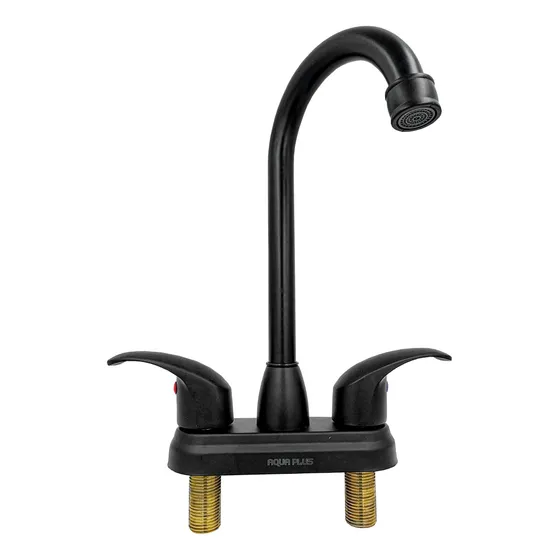Llave Para Lavamano Doble Negro Mate Pico Cisne Aqua Plus