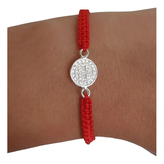  Pulsera Macrame Roja San Benito Plata925 Protección Amuleto