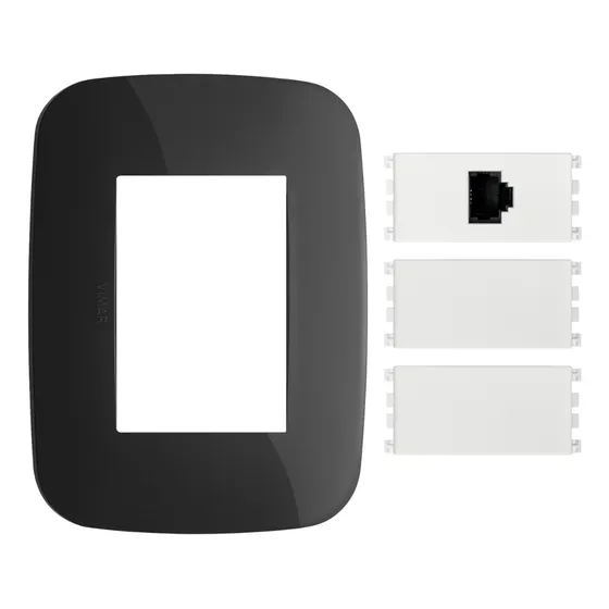 Placa Negra Con Toma Teléfono Y 2 Módulo Ciego Blanco Vimar