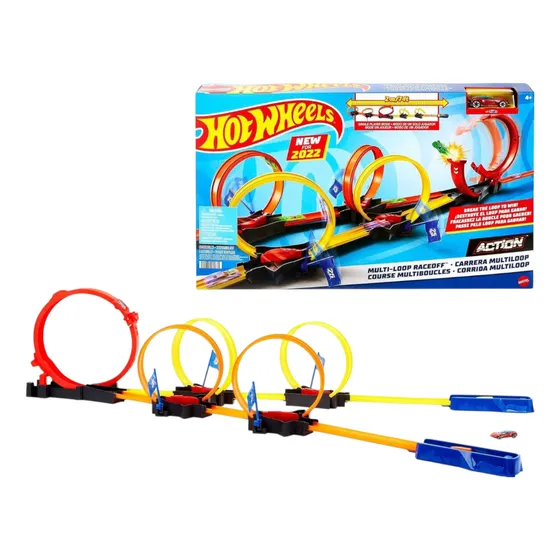 Pista Carrera Multiloop Hot Wheels + Auto Acrobacia Lanzador
