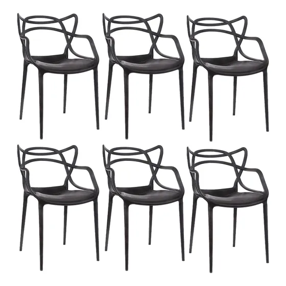 Silla de Comedor Allegra Plastico Moderna Interior Exterior Color Negro 6 unidades Garden Life