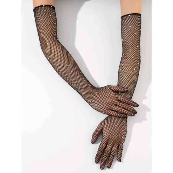 Guantes Largos De Malla Con Brillantes