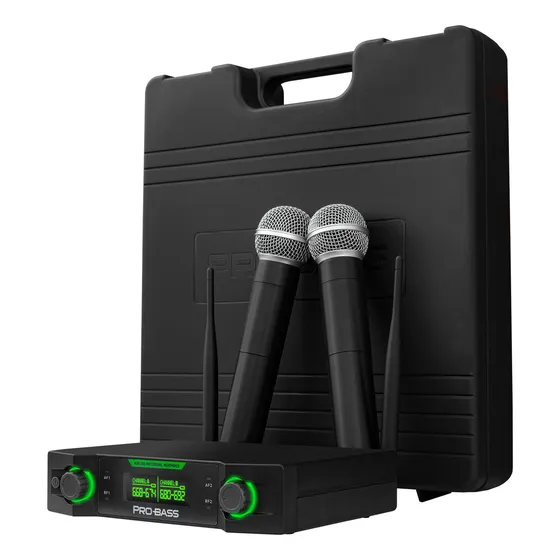 Micrófono Inalámbrico Doble Probass Uf 224 Multi Frec. Negro