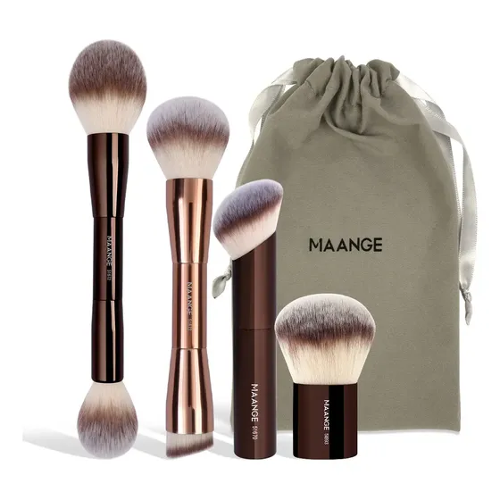 Conjunto profissional de pincéis de maquiagem Maange Professional de alto nível, 4 peças com bolsa marrom