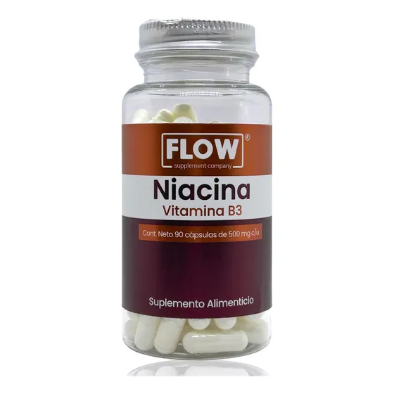Niacina Vitamina B3 90 Cápsulas De 500 Mg Flow Niacinamida