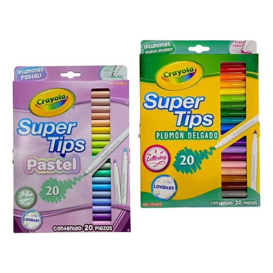 Plumones Crayola Supertips Combo 20 Normales+20 Pastel