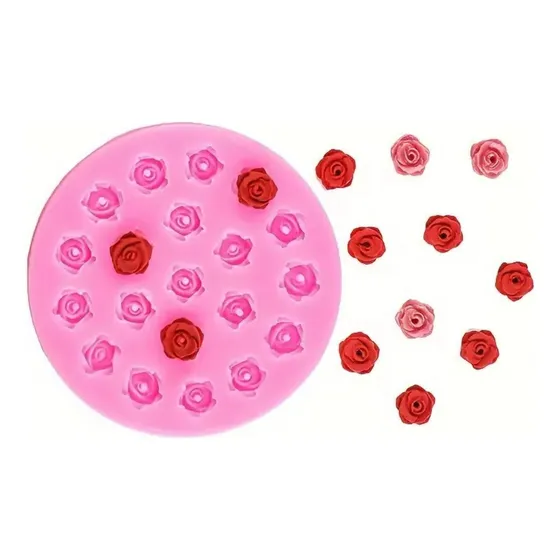 Molde Silicona 20 Mini Flor Rosa Fondant Porcelana Fria