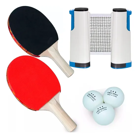 Kit 2 Raquete Tenis De Mesa Ping Pong Lisa Rede Retratil Pro Cor Vermelho/preto