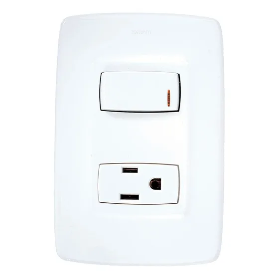 Toma P / T + Interruptor Sencillo L / P Arquea Blanco