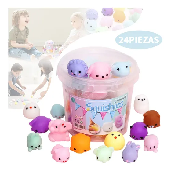 Pack Balde 24 Unidades Squishys Antiestrés Juguete Surtidos