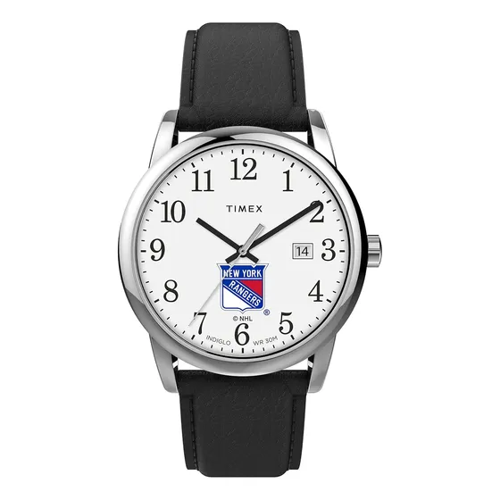 Reloj Timex Nhl New York Rangers 38cm Correa Cuero Negro