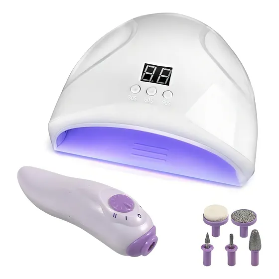 Kit De Lámpara Uv Led Y Mini Torno De Manicure Beauty 2 En 1 Color Blanco