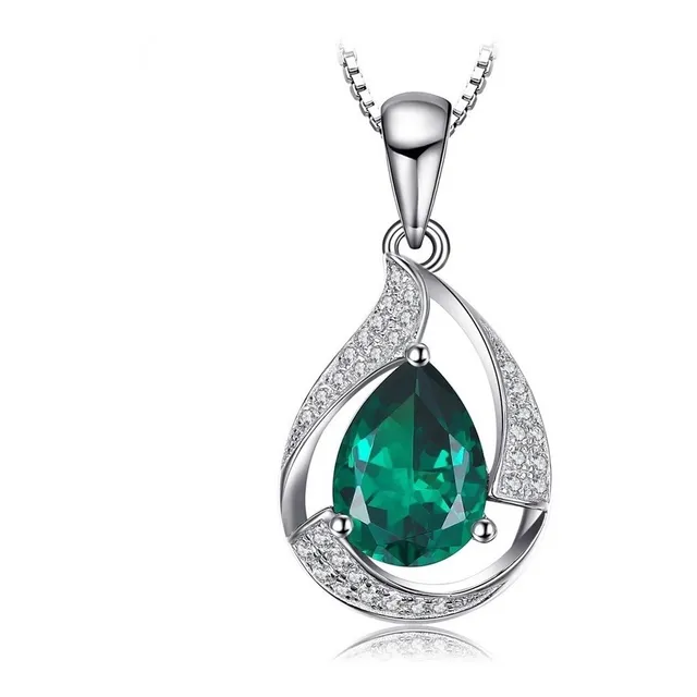 Collar Dije Gota En Plata Y Nano Esmeralda Para Mujer