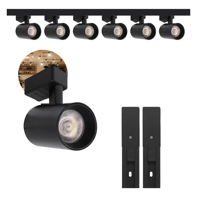 Kit Trilho Eletrificado 2m Cor Preto + 6 Spots Led 15w 110v/220v Neutro