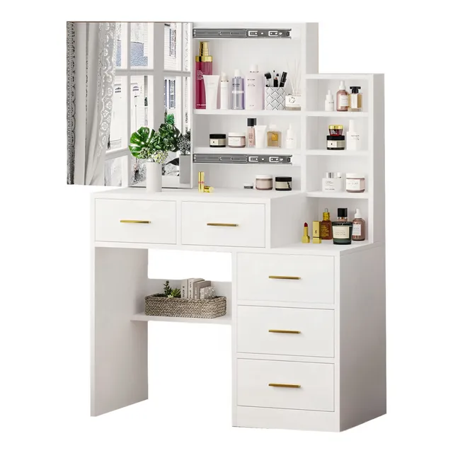 Multifuncional Tocador Vanity Con Espejo Y Cajón Recamara