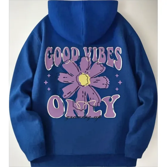 Moletom Canguru Flor Estampado Good Vibes Only Bt282