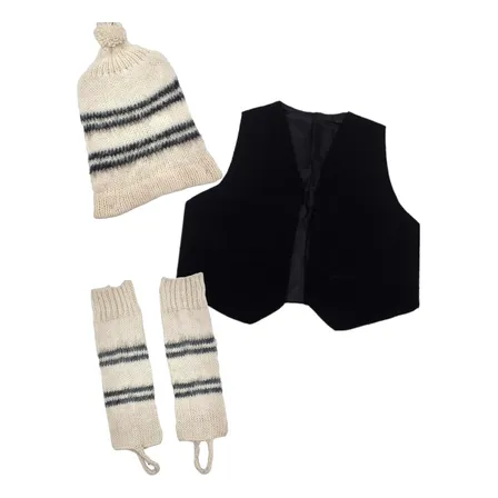 Vestimenta Chilote Para Niño Chaleco Con Gorro Y Polainas