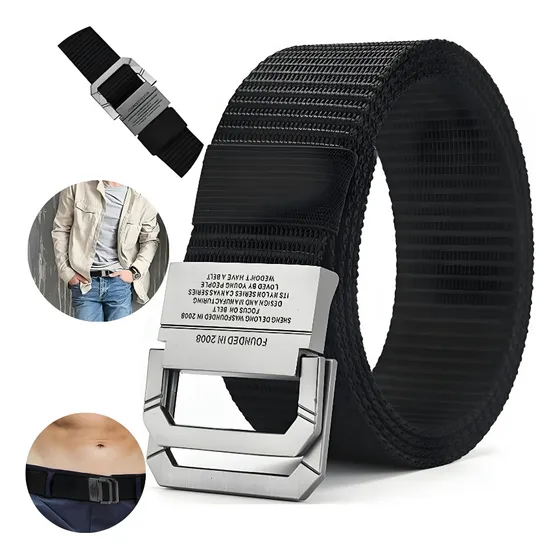 Eonspark Cinturón Nylon Genérico Adulto Negro 3.8cm Hebilla Metal, cinturones hombre, accesorios hombre, táctico, cintos vaqueros hombre