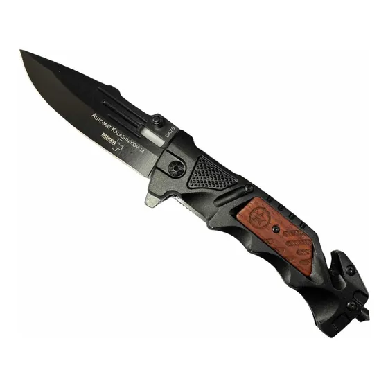 Canivete Retrátil Portátil De Bolso Faca Camping Pesca Caça Cor Preto/Madeira Böker