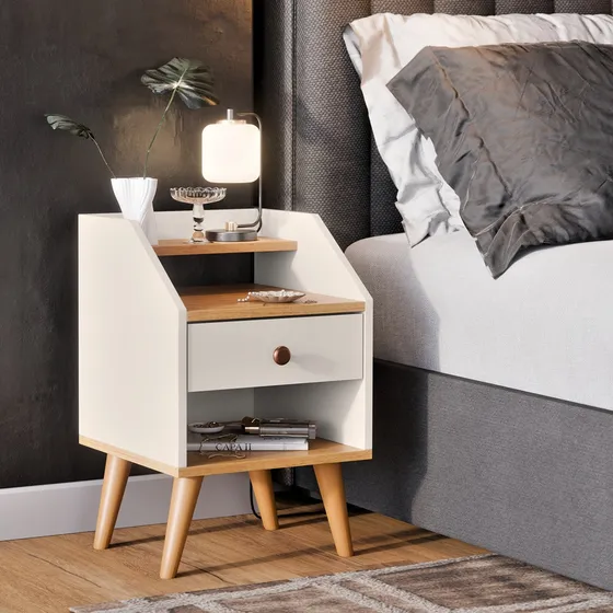 Mesa Cabeceira De Cama Organizadora 1 Gaveta Nicho Clássica