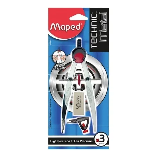 Compas De Precision Maped Technic Metal Con Adaptador Y Goma