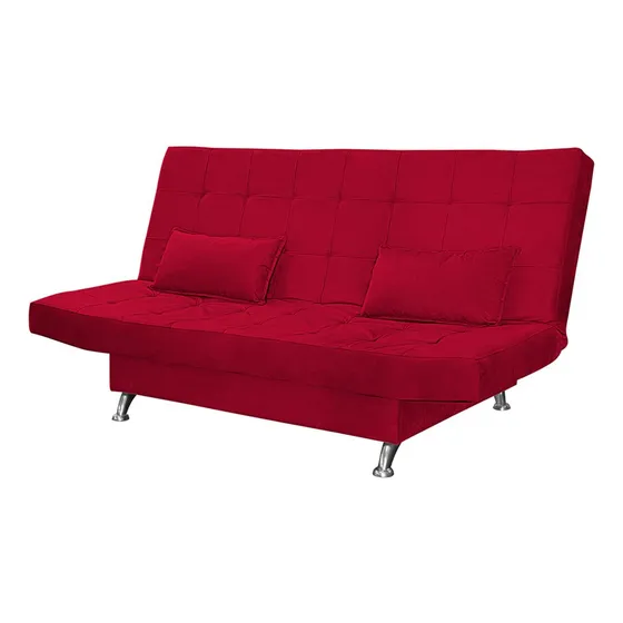 Sofá Cama Casal Com Almofadas Gabriella Suede Vermelho