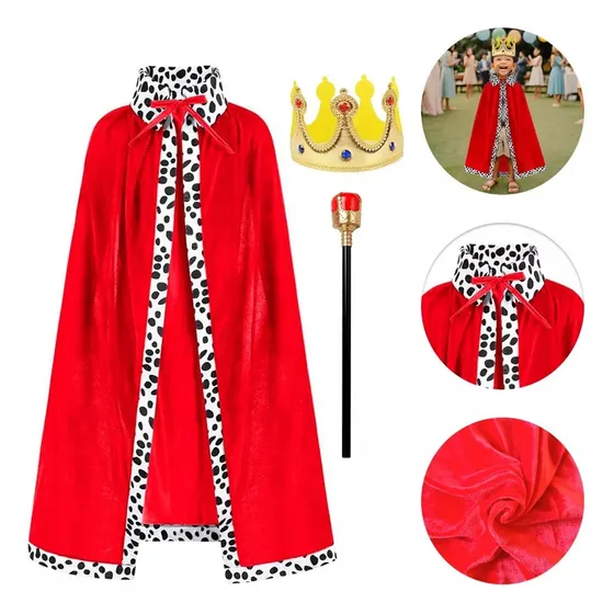 Set Disfraz De Rey O Reina Incluye Capa + Corona + Cetro