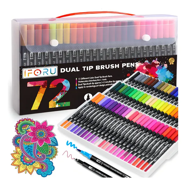 Marcadores Plumones Doble Punta Pincel IFORU 72 Colores