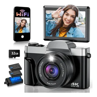 Vídeo Cámara Digital 4k 64mp Cámara Vlog Con Tarjeta Micro Sd, 2 Pilas Sevenat Dc103 Cámara De Fotos Digital Webcam Filtros Principiantes Negro