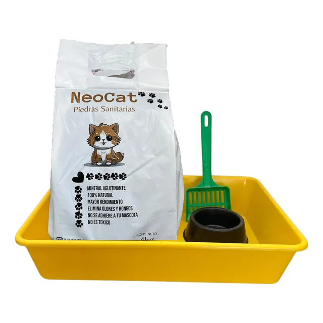 Kit Bandeja Sanitaria Mediana Gato + Piedras Aglutinante 4kg