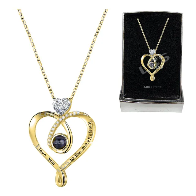 Collar Te Amo 100 Idiomas Moon Baño Oro 18k + Estuche Regalo
