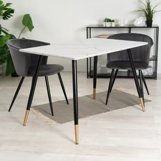 Mesa De Comedor Marble Estilo Eames Rectangular Color de la tapa Blanco Color de las patas Negro