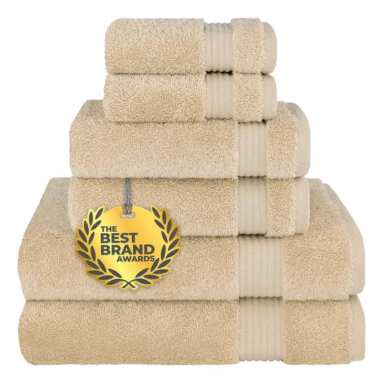 Toallas De Algodón Suaves Y Absorbentes, 6 Piezas, Beige