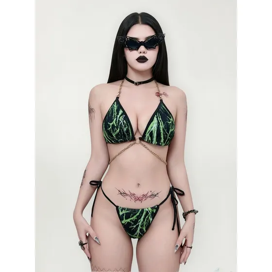 Bikini Malla Goth Importada Shein Cadena 2 Piezas Grunge