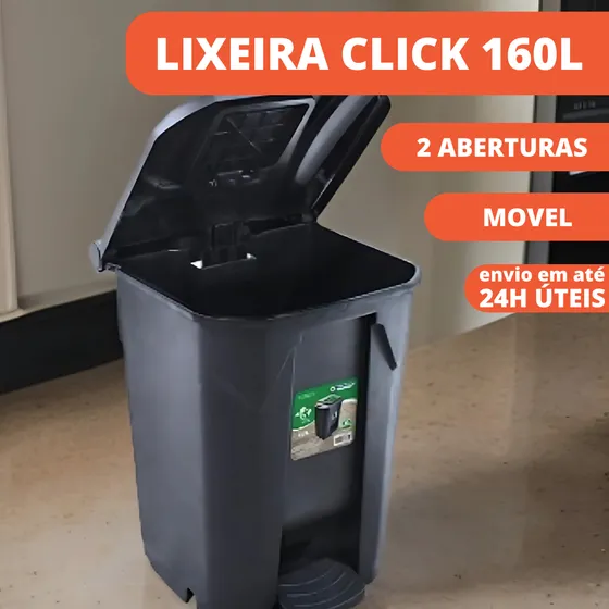 Kit 3 Lixeiras Preta 60l De Lixo Grande Tampa Pedal Click