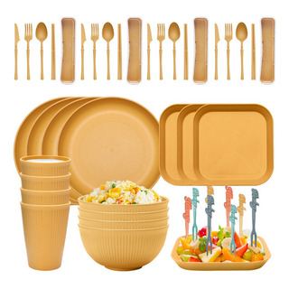 Juego De Vajilla Cocina De Paja Trigo Plato Tazas Kit 48 Pcs Juego De Vajilla Cocina De Paja Trigo Plato Tazas Kit 48 Pcs