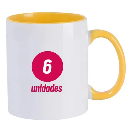6 Caneca Cerâmica Sublimação Interior Alça Colorido 325 Ml Cor Amarelo