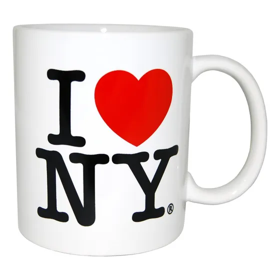 Taza Doble Cara Texto  I Love Ny Color Amarillo Rosa Naranja